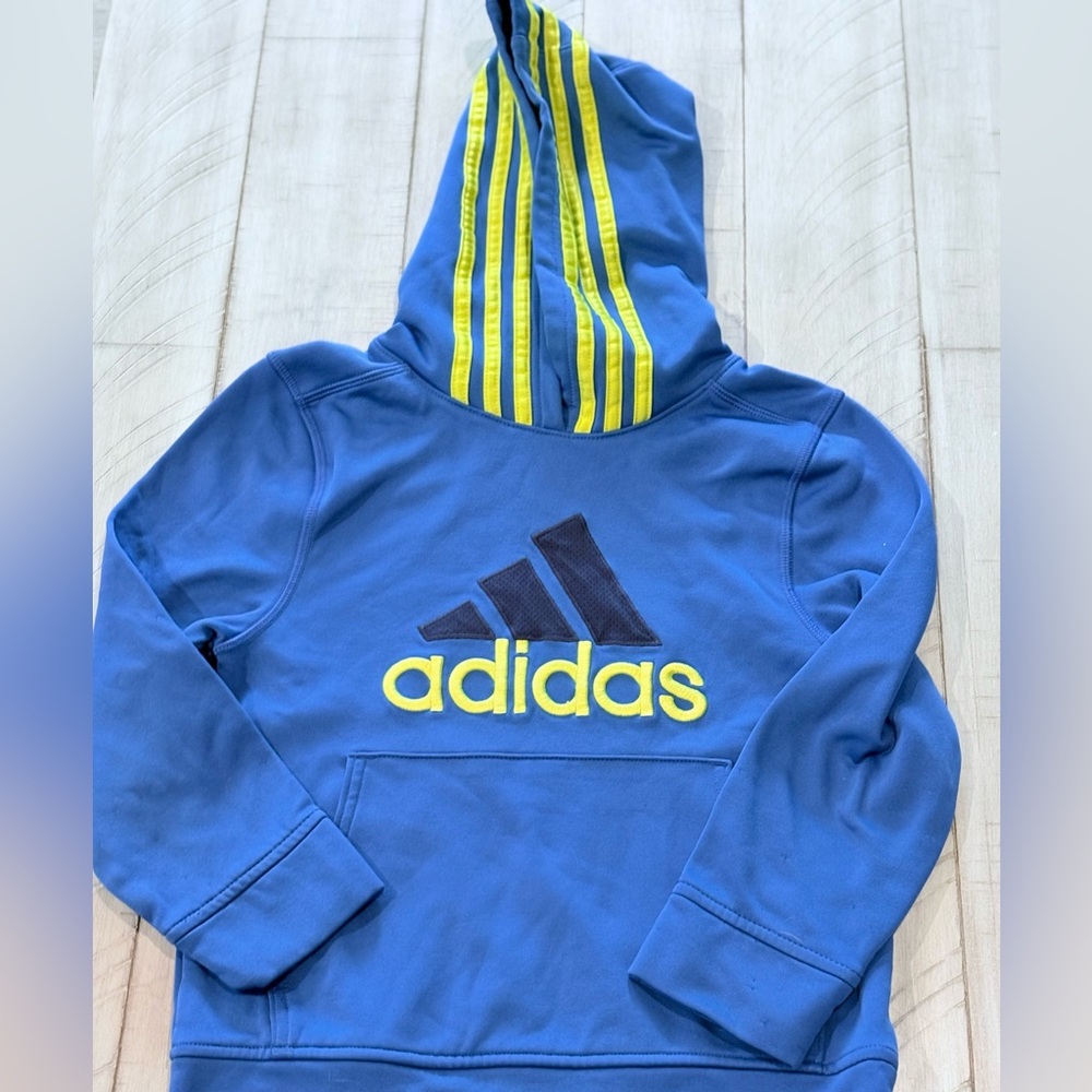 Adidas Kids Blue Hoodie with Yellow Stripes Boys Size 7
